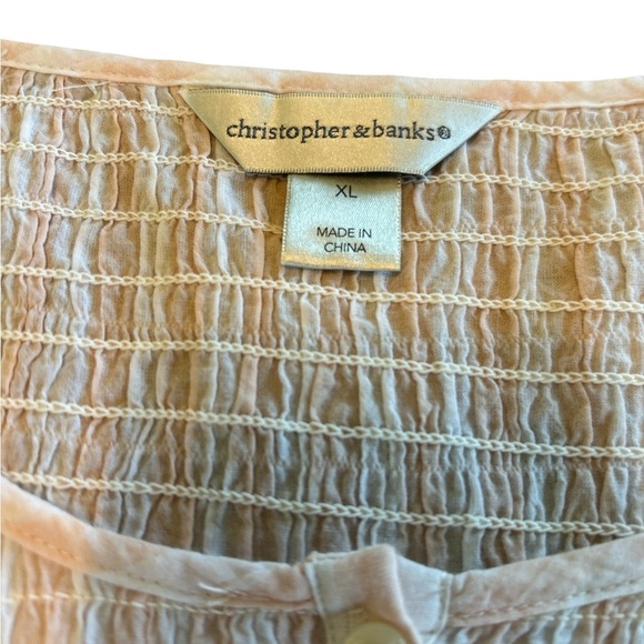 Christopher & Banks Women’s Blouse XL Ombré Peach/White Stripe Gauzy Cap Sleeve. - Picture 7 of 11